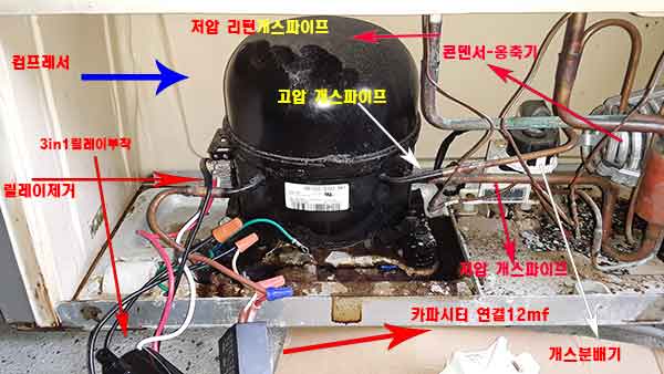 냉동고 수리시 고장진단 부속 식별 용그림